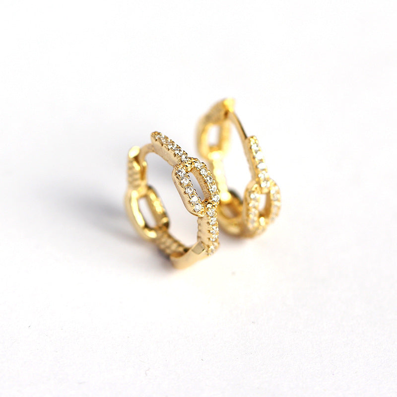 S925 Sterling Silber INS Nischenkette Diamantbesetzte Design-Ohrringe