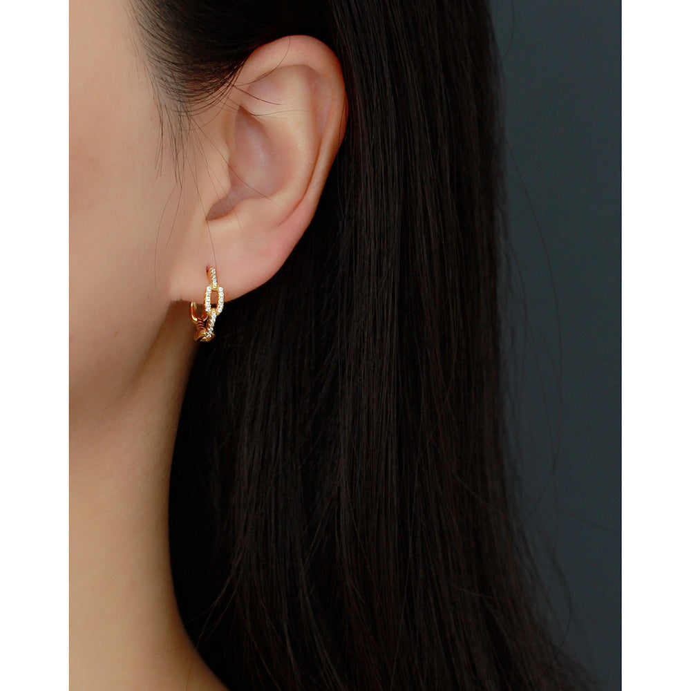 S925 Sterling Silber INS Nischenkette Diamantbesetzte Design-Ohrringe