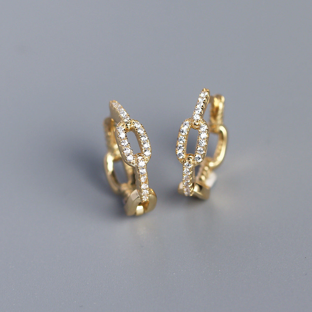 S925 Sterling Silber INS Nischenkette Diamantbesetzte Design-Ohrringe