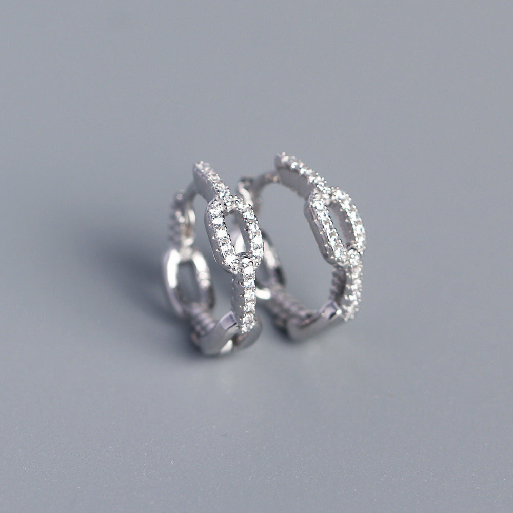 S925 Sterling Silber INS Nischenkette Diamantbesetzte Design-Ohrringe