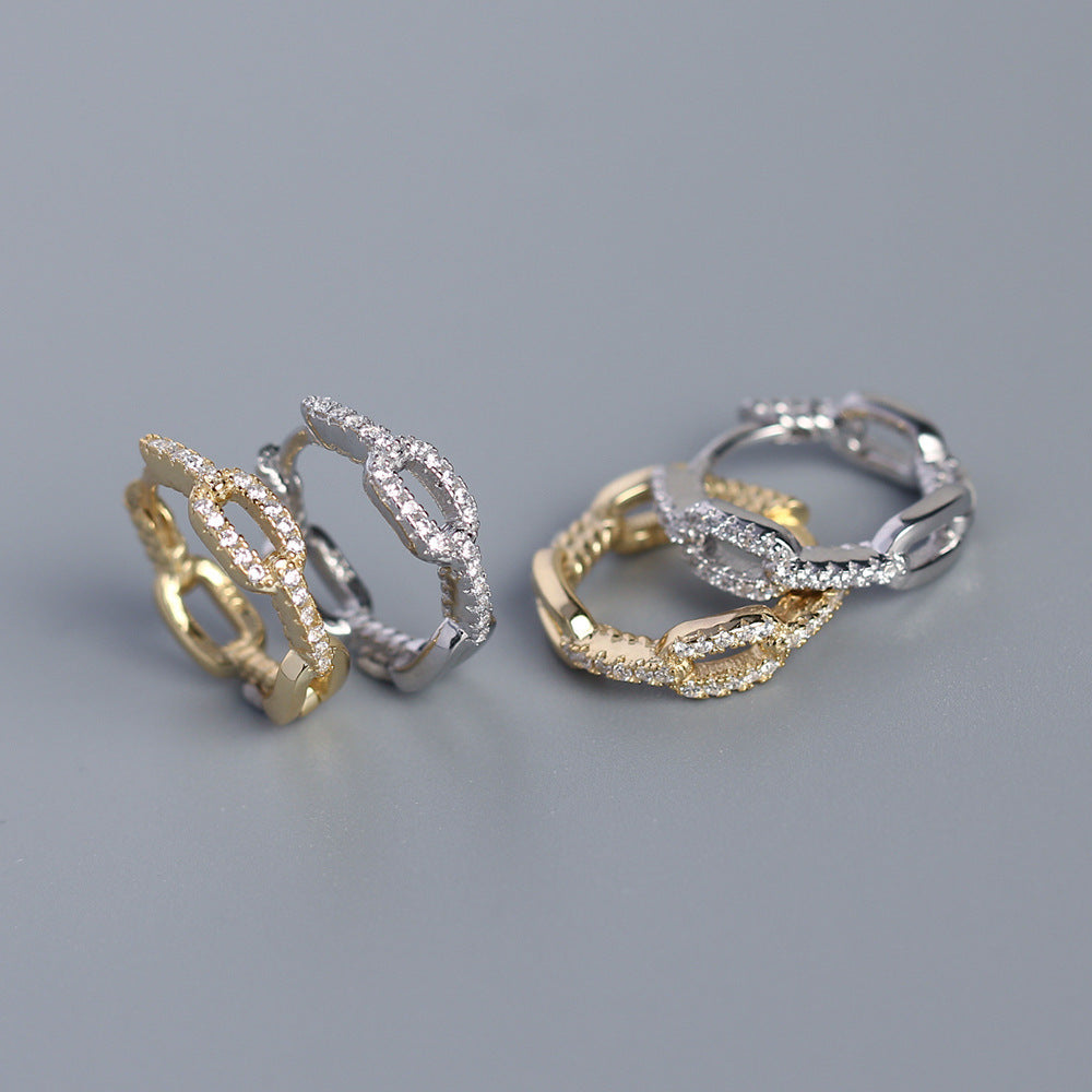 S925 Sterling Silber INS Nischenkette Diamantbesetzte Design-Ohrringe