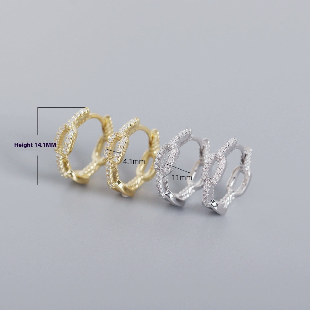 S925 Sterling Silber INS Nischenkette Diamantbesetzte Design-Ohrringe