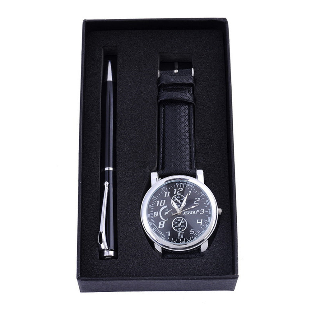 Quartz-Uhr Geschenk-SET in Braun oder Schwarz
