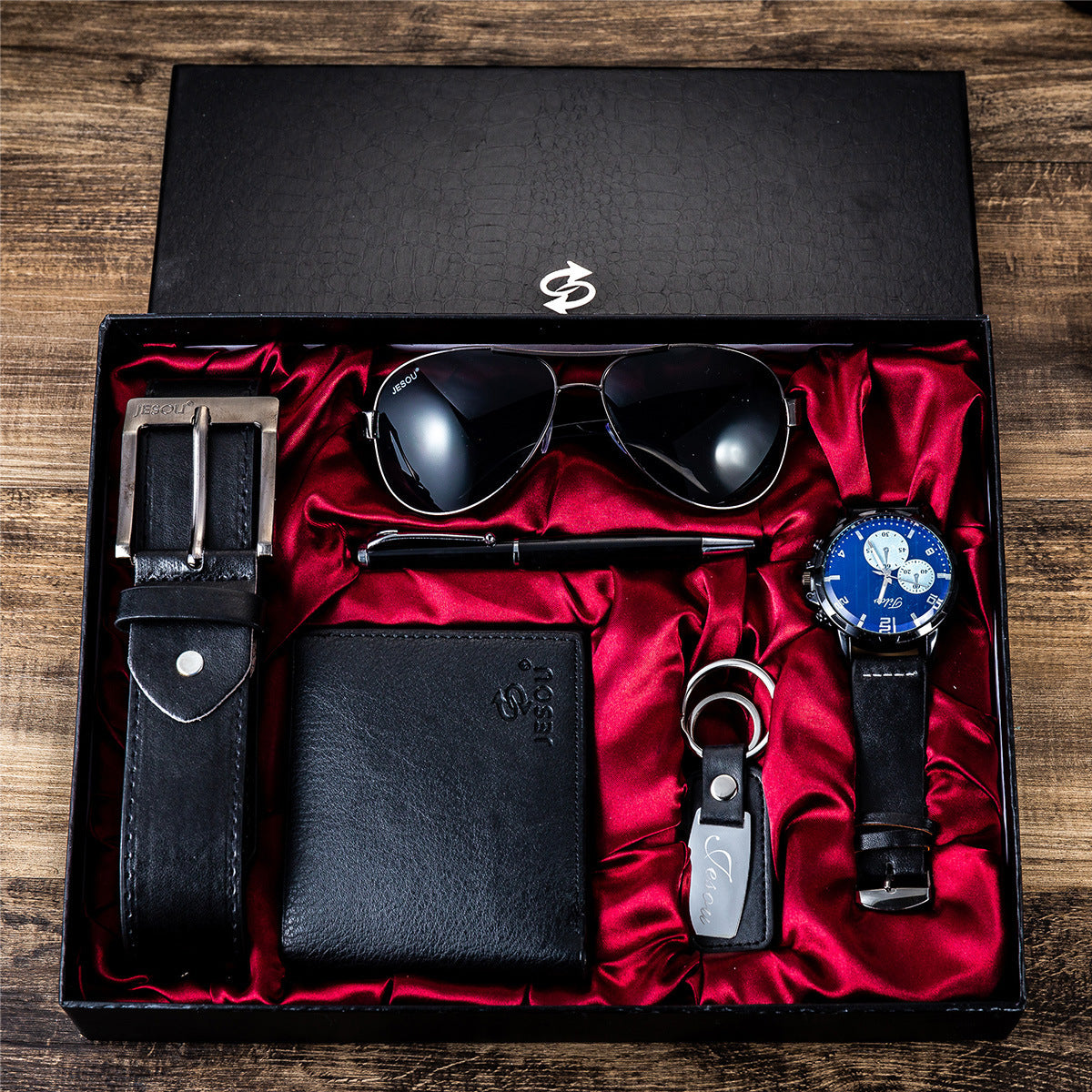 Herrenuhren Geschenk-SET mit Fliegerbrille Schwarz