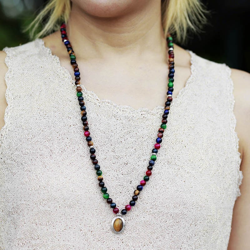 wunderschöne Halskette ! große Tigerauge-Anhänger (108 Stück) für Naturstein, Meditation !