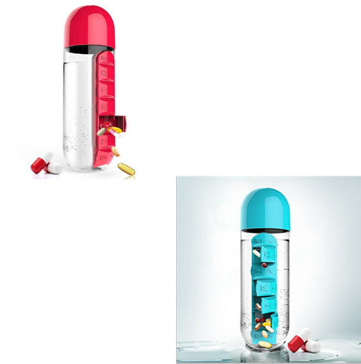2-in-1-Trinkflasche-Tablettenbox für 7 Tage, 7 Fächer, ideal für unterwegs! Günstige Set´s erhältlich !!