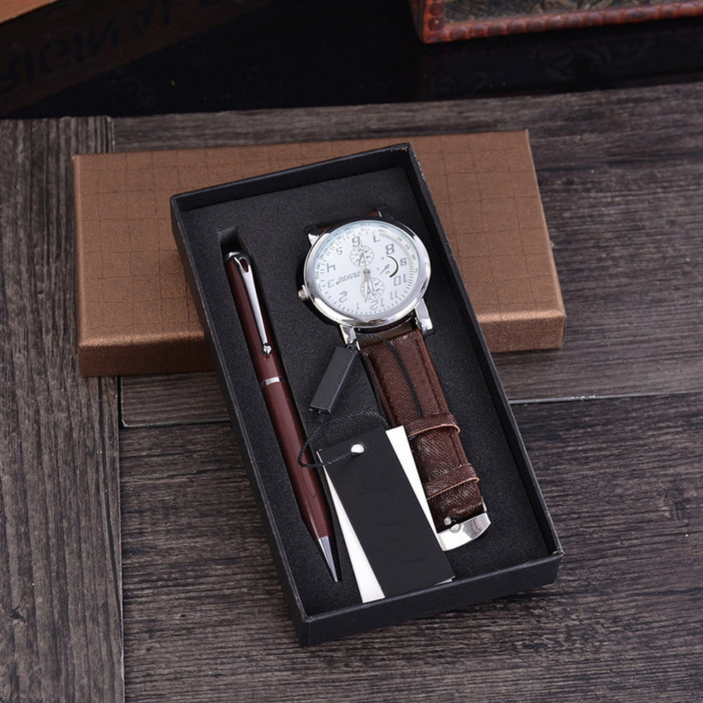 Quartz-Uhr Geschenk-SET in Braun oder Schwarz