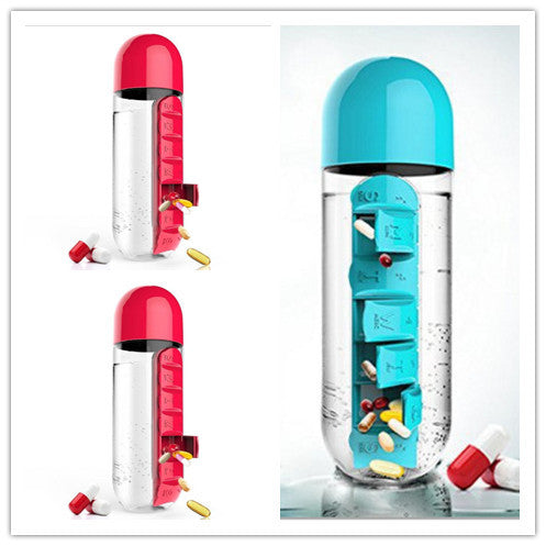 2-in-1-Trinkflasche-Tablettenbox für 7 Tage, 7 Fächer, ideal für unterwegs! Günstige Set´s erhältlich !!