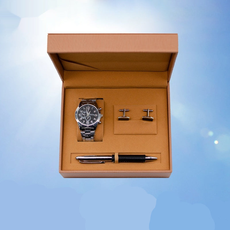 Geschenk-SET mit Herren Quartz Uhr und Manschettenknöpfen
