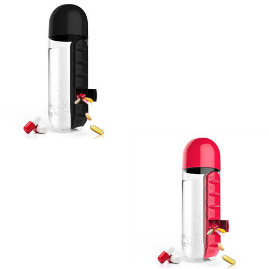 2-in-1-Trinkflasche-Tablettenbox für 7 Tage, 7 Fächer, ideal für unterwegs! Günstige Set´s erhältlich !!