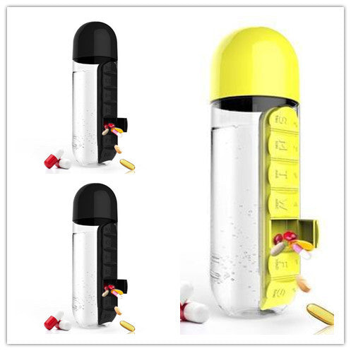 2-in-1-Trinkflasche-Tablettenbox für 7 Tage, 7 Fächer, ideal für unterwegs! Günstige Set´s erhältlich !!