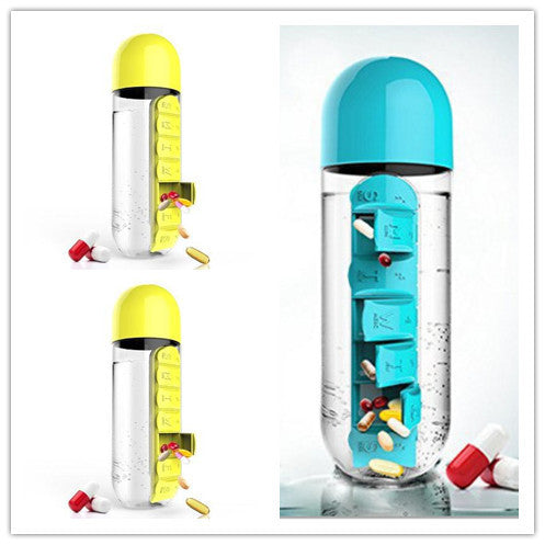 2-in-1-Trinkflasche-Tablettenbox für 7 Tage, 7 Fächer, ideal für unterwegs! Günstige Set´s erhältlich !!