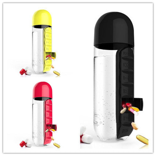 2-in-1-Trinkflasche-Tablettenbox für 7 Tage, 7 Fächer, ideal für unterwegs! Günstige Set´s erhältlich !!
