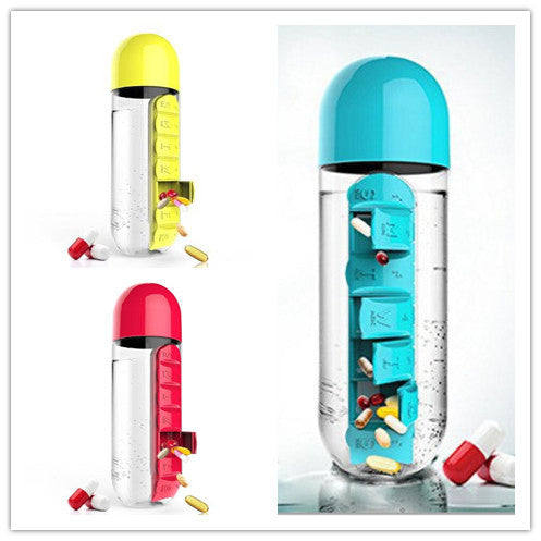 2-in-1-Trinkflasche-Tablettenbox für 7 Tage, 7 Fächer, ideal für unterwegs! Günstige Set´s erhältlich !!