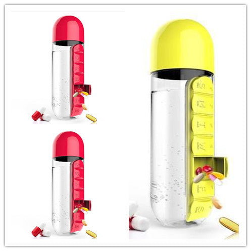 2-in-1-Trinkflasche-Tablettenbox für 7 Tage, 7 Fächer, ideal für unterwegs! Günstige Set´s erhältlich !!
