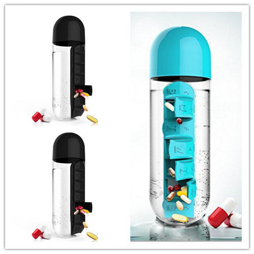 2-in-1-Trinkflasche-Tablettenbox für 7 Tage, 7 Fächer, ideal für unterwegs! Günstige Set´s erhältlich !!