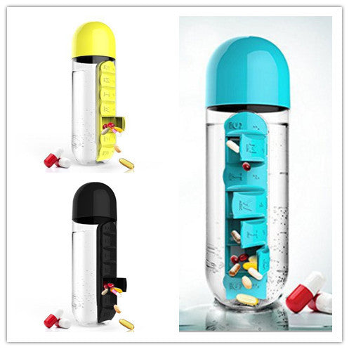 2-in-1-Trinkflasche-Tablettenbox für 7 Tage, 7 Fächer, ideal für unterwegs! Günstige Set´s erhältlich !!